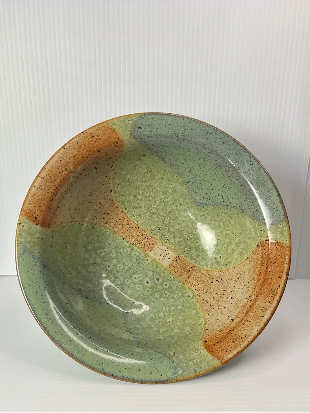Art Pottery Speckled Ceramic Glazed Handmade 10” Bowl Signed